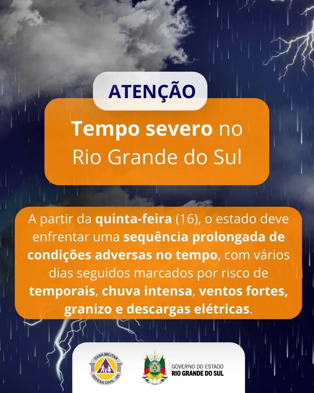 Alerta de Tempo Severo para o Rio Grande do Sul